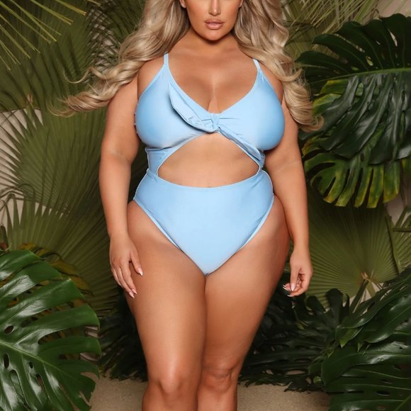Royally Tied One Piece Swimsuit - Light Blue - Picture 1 of 4